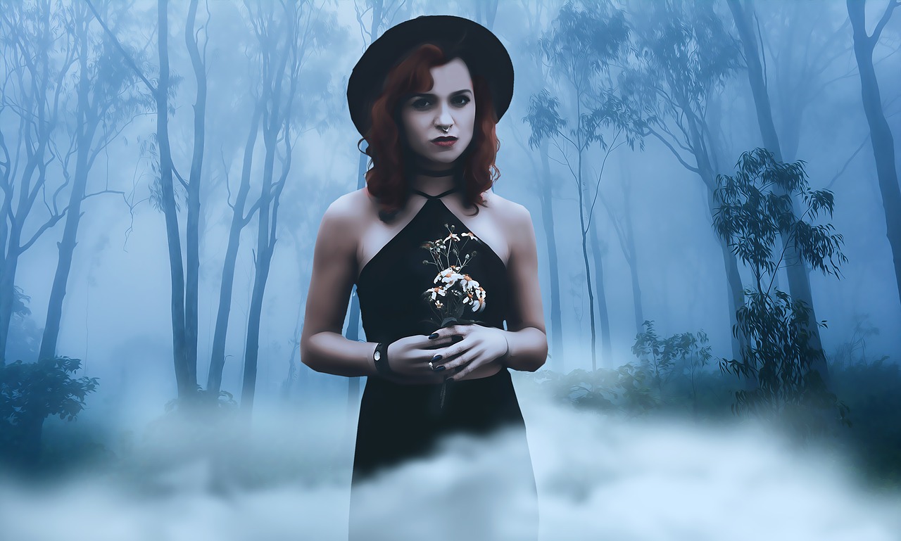 woman with black slip dress